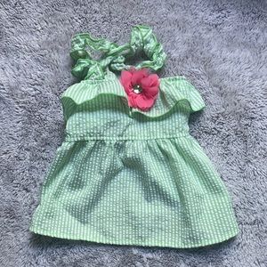 Green striped dog sundress size small